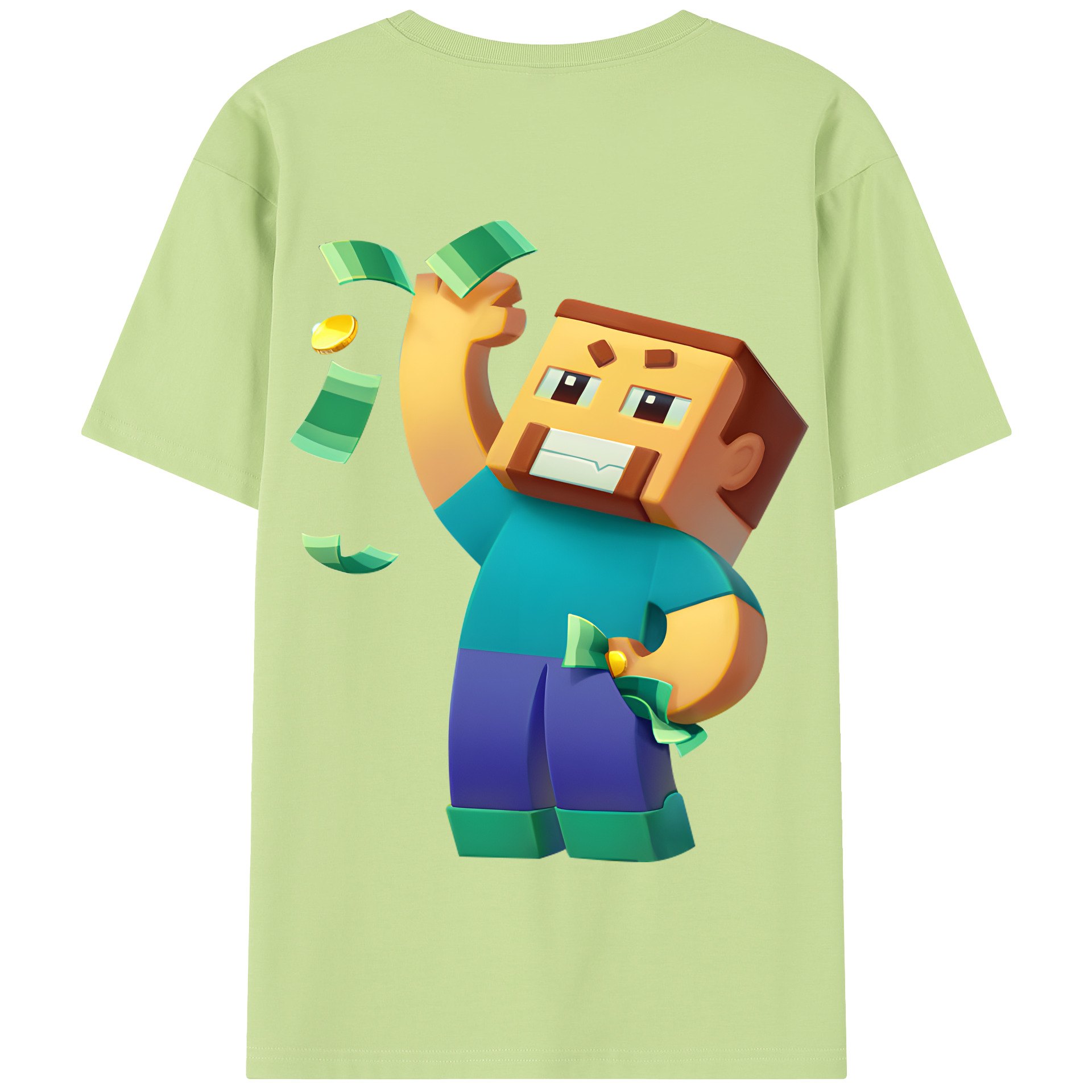 （画像用） マインクラフト ブロックの世界 Minecraft MC Block world 綿100％半袖Tシャツ（背面プリント）